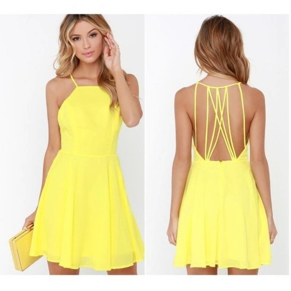 Lulu's Women's Strappy Together Yellow Backless Fit & Flare Mini Dress Size S - Picture 1 of 6